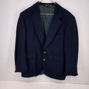 Savile Row 46S | Mens Navy Blue 100% Pure Wool Gold Crest Button Blazer Jacket